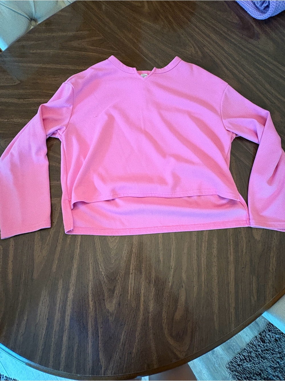 SHEIN Bright Pink Waffle Knit Cropped Sweatshirt